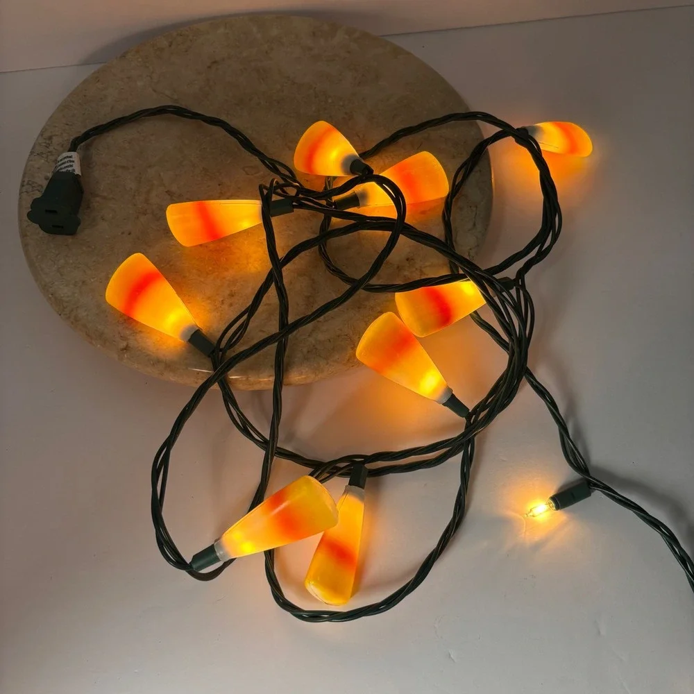 Vintage Candy Corn String Lights 9 Orange White Yellow Halloween Blow Mold